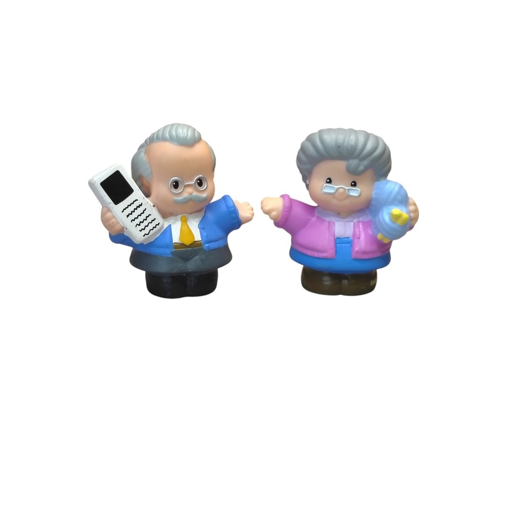 Fisher-Price Grandpa and Grandma Figures in Blue, Pink, Gray